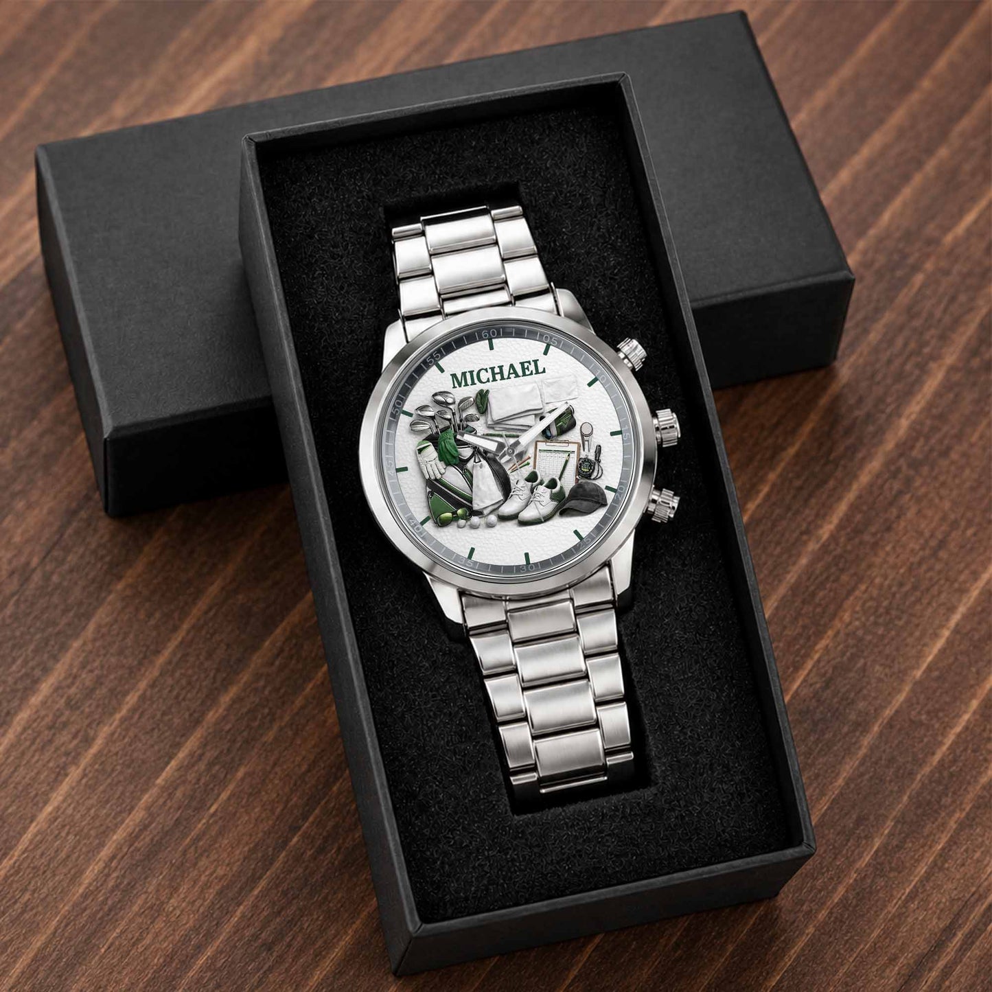Master Of The Green Golf Clubs And Shoes Custom Watch - Personalized Custom Men's Watch - GOLF012_CUMWA
