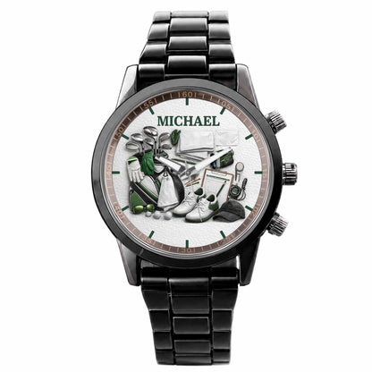 Master Of The Green Golf Clubs And Shoes Custom Watch - Personalized Custom Men's Watch - GOLF012_CUMWA
