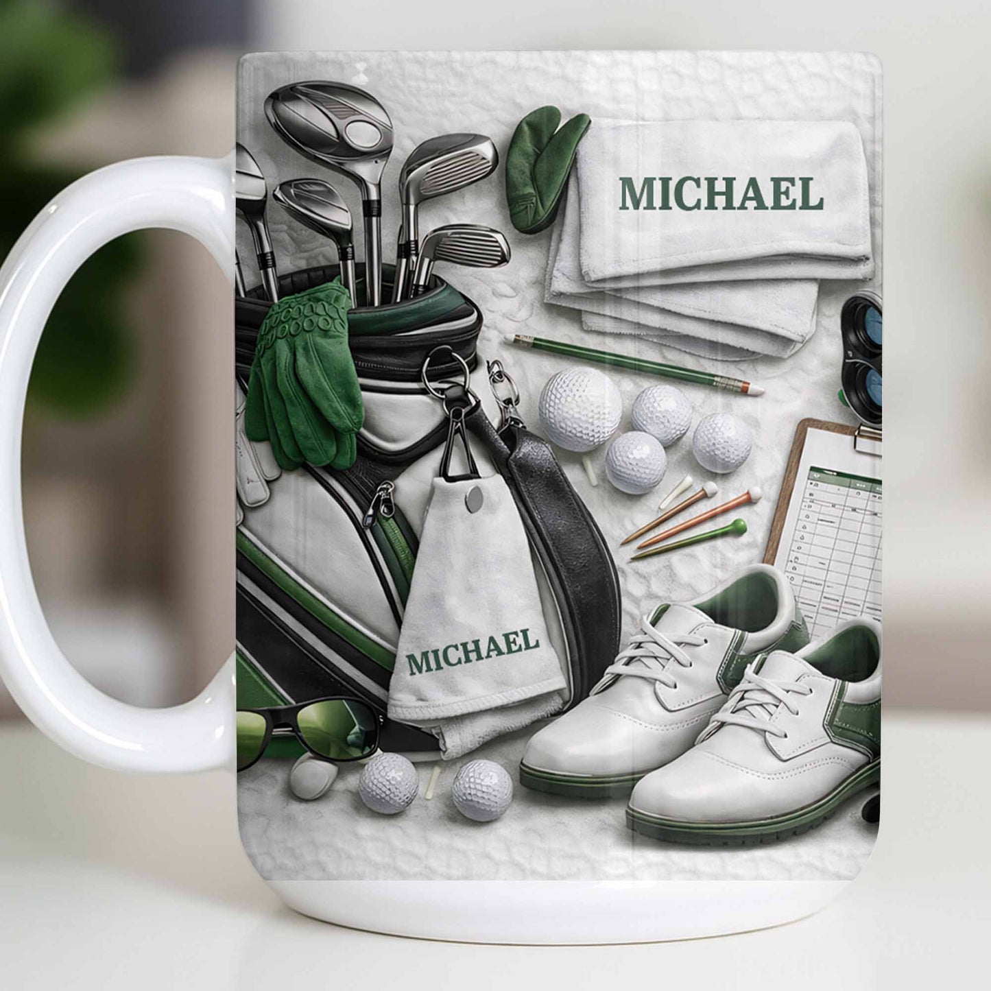 Customizable Golf Themed Mug With Clubs And Balls
