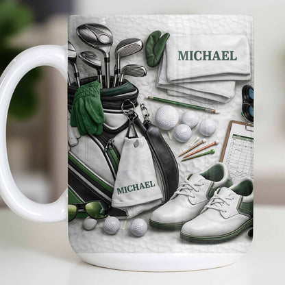 Customizable Golf Themed Mug With Clubs And Balls
