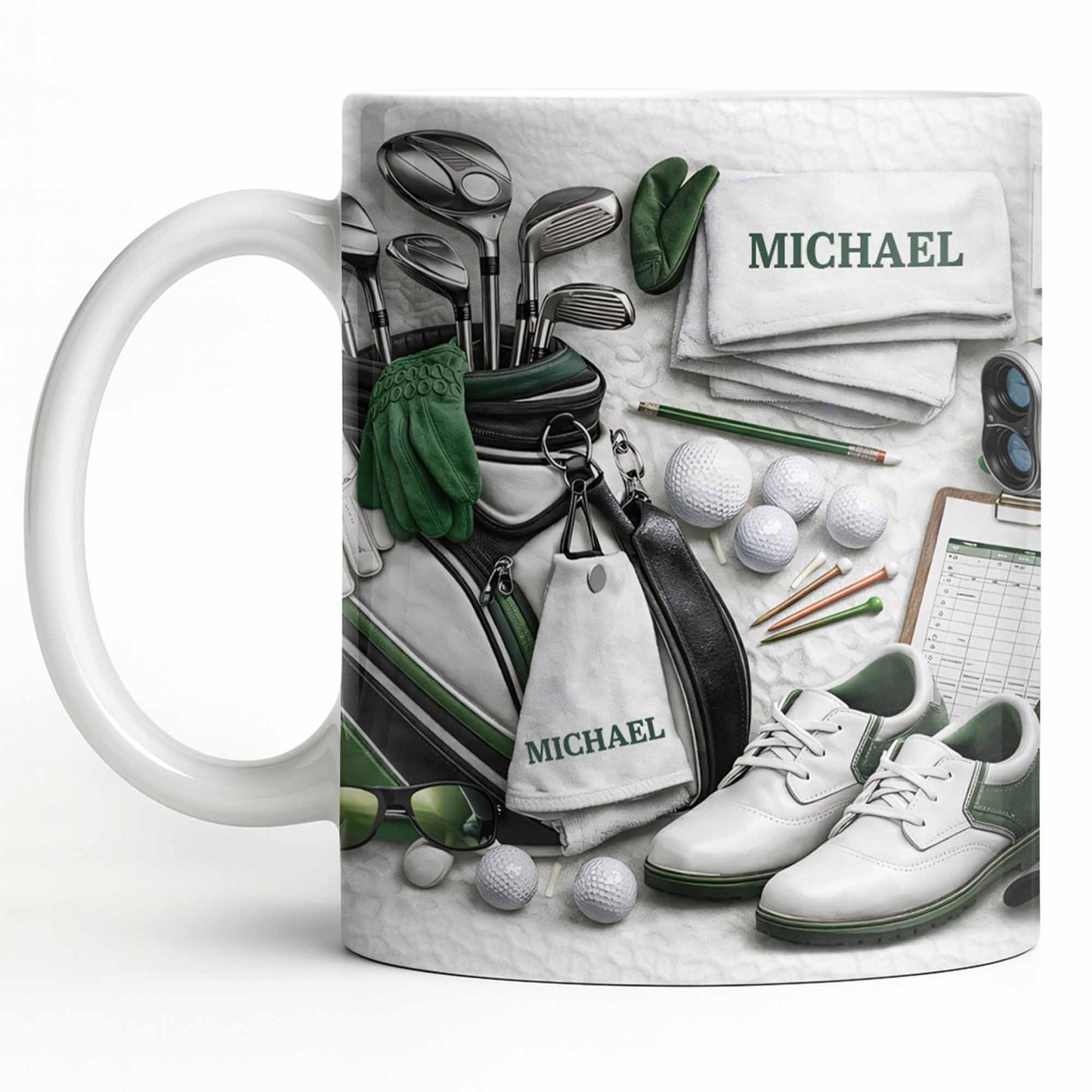 Customizable Golf Themed Mug With Clubs And Balls