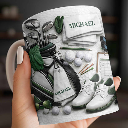 Customizable Golf Themed Mug With Clubs And Balls