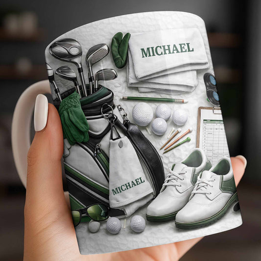 Customizable Golf Themed Mug With Clubs And Balls
