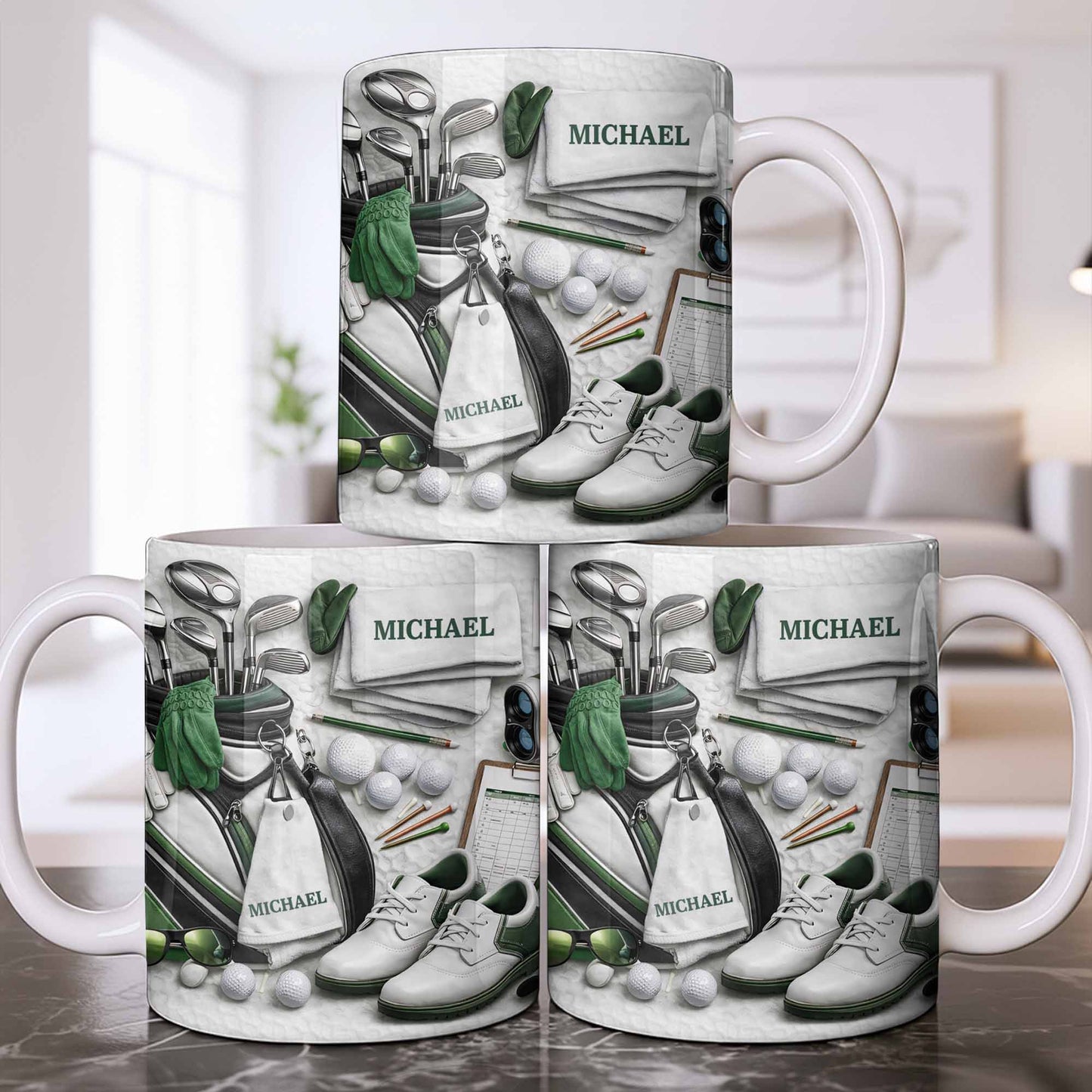 Customizable Golf Themed Mug With Clubs And Balls