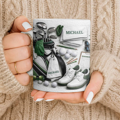 Customizable Golf Themed Mug With Clubs And Balls