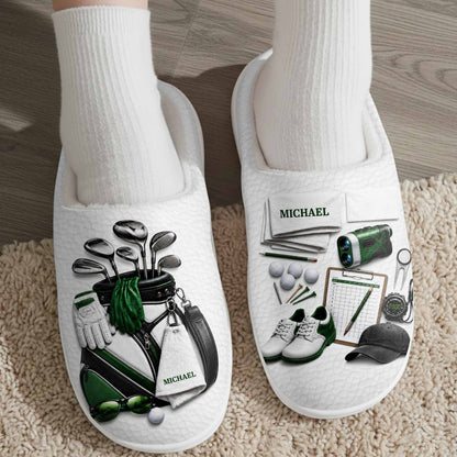 Eat Sleep Golf Repeat With Golf Clubs And Equipment - Personalized Unisex Slippers - GOLF012_SLIP