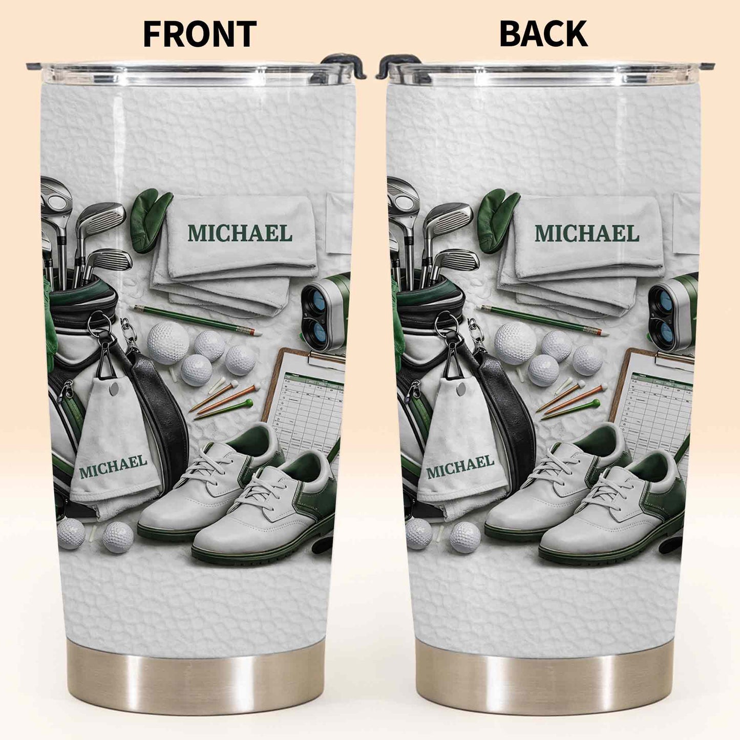 Golf Enthusiast Personalized Tumbler Featuring Clubs and Balls - Personalized Custom Stainless Steel Tumbler 20oz 30oz - GOLF012_TB