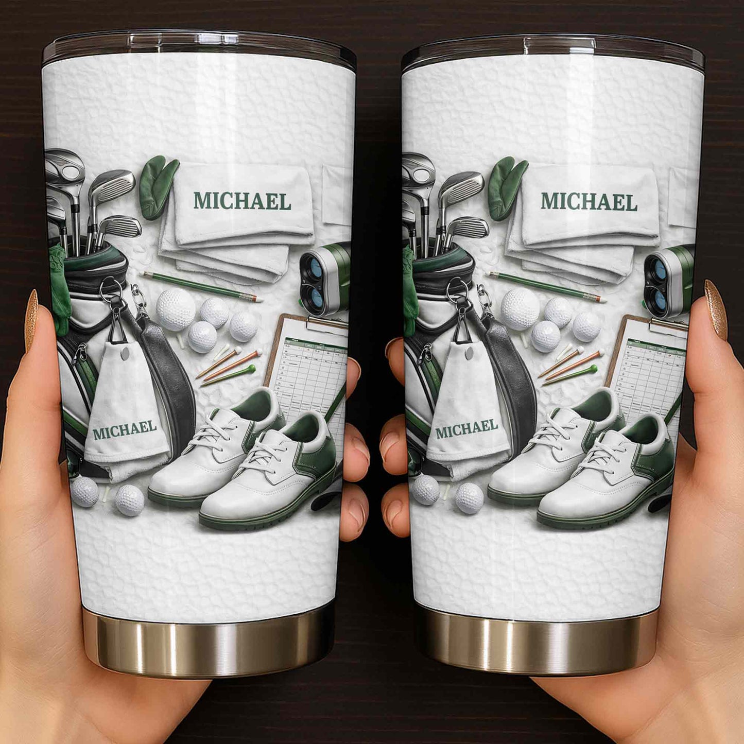 Golf Enthusiast Personalized Tumbler Featuring Clubs and Balls - Personalized Custom Stainless Steel Tumbler 20oz 30oz - GOLF012_TB
