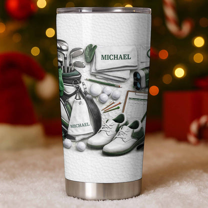 Golf Enthusiast Personalized Tumbler Featuring Clubs and Balls