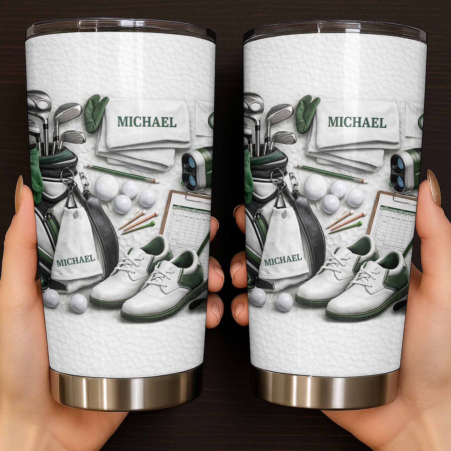 Golf Enthusiast Personalized Tumbler Featuring Clubs and Balls