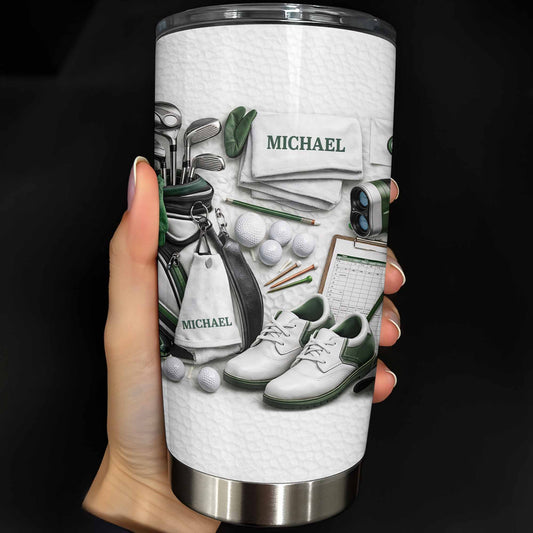 Golf Enthusiast Personalized Tumbler Featuring Clubs and Balls