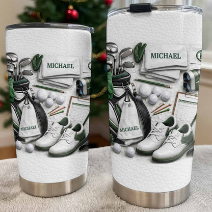 Golf Enthusiast Personalized Tumbler Featuring Clubs and Balls