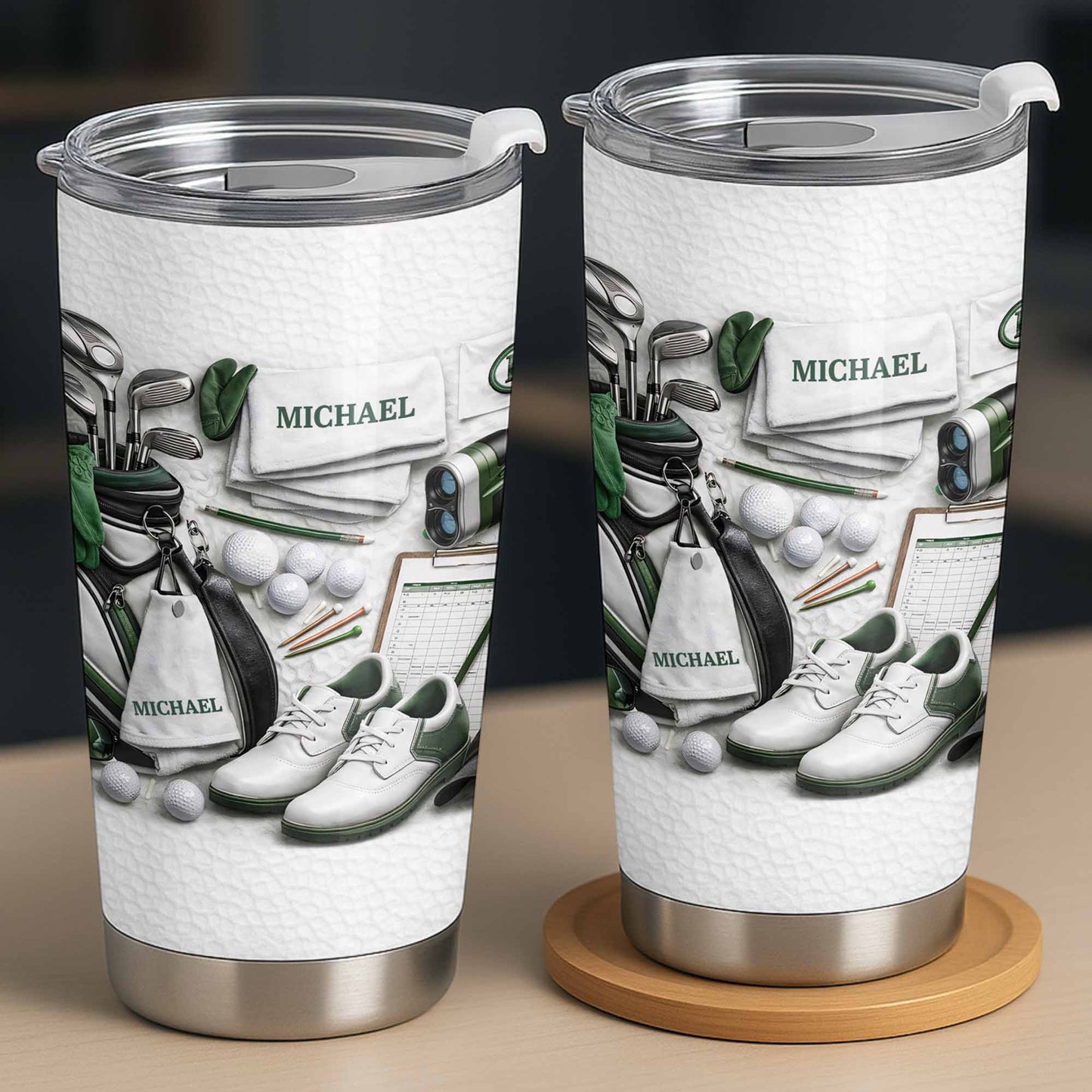 Golf Enthusiast Personalized Tumbler Featuring Clubs and Balls