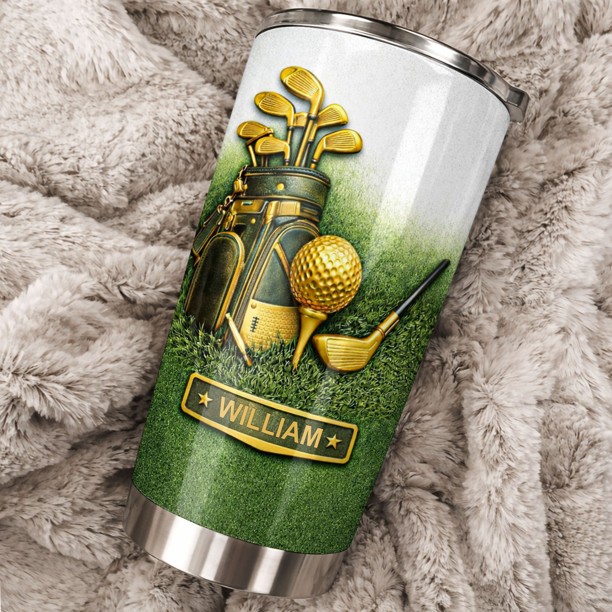 Customizable Golf-Themed Tumbler With Clubs And Ball