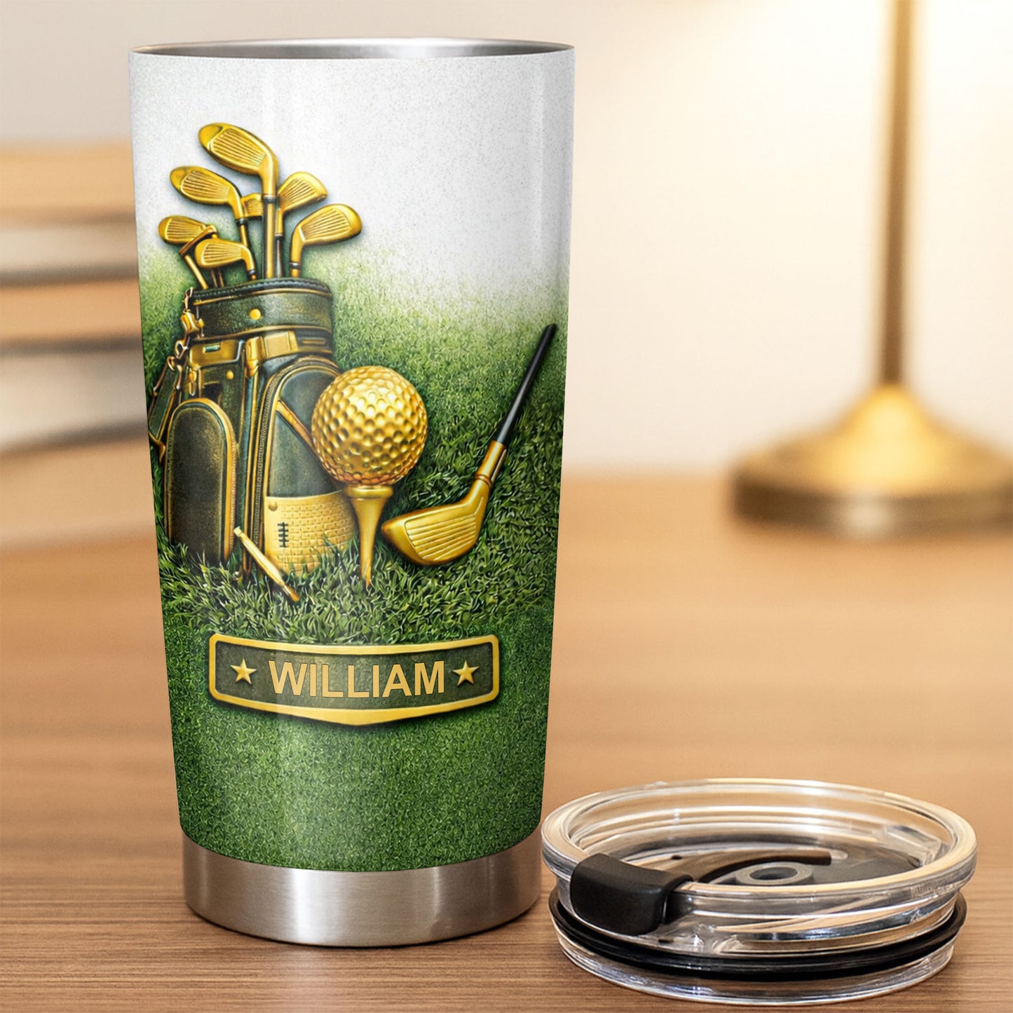 Customizable Golf-Themed Tumbler With Clubs And Ball