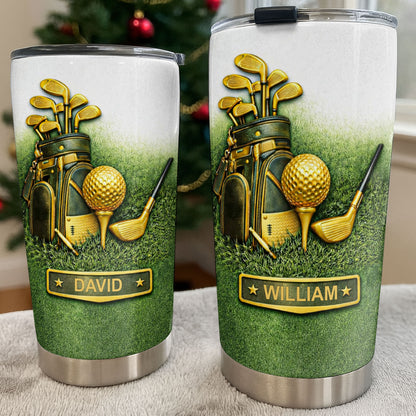 Customizable Golf-Themed Tumbler With Clubs And Ball