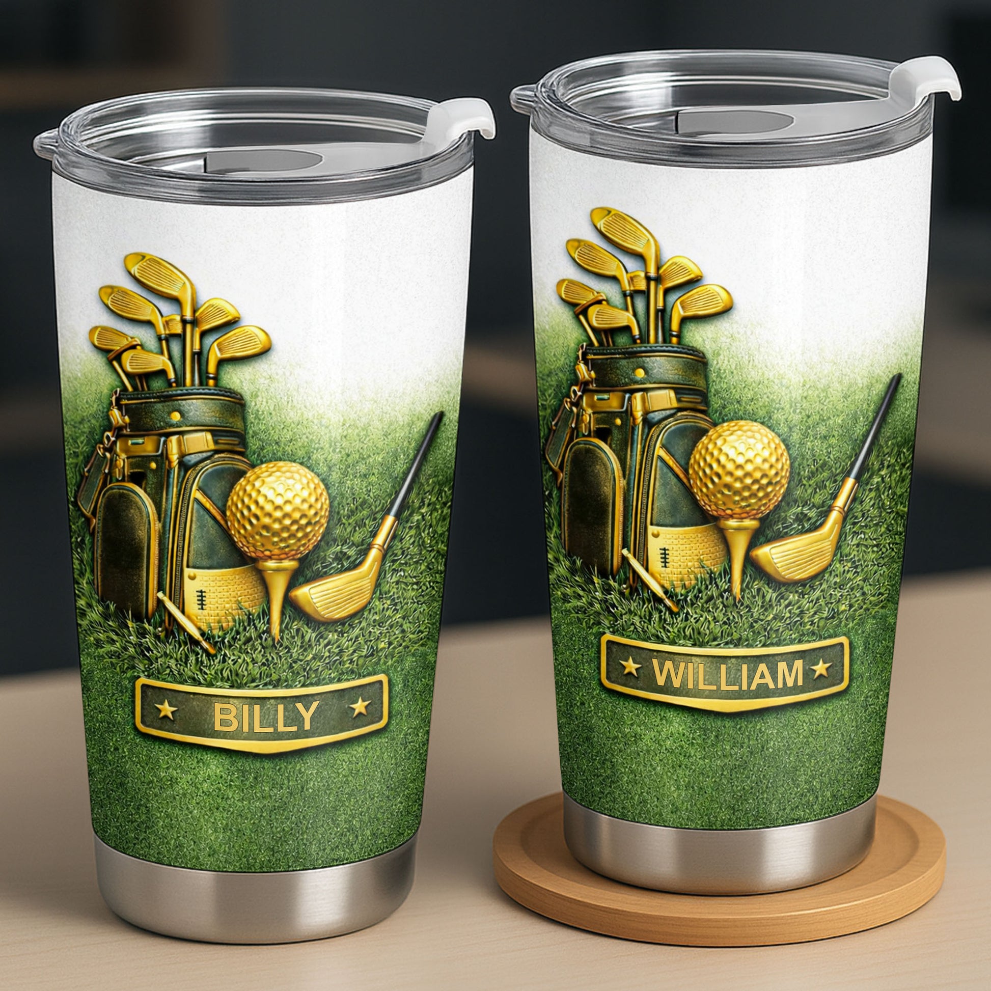Customizable Golf-Themed Tumbler With Clubs And Ball