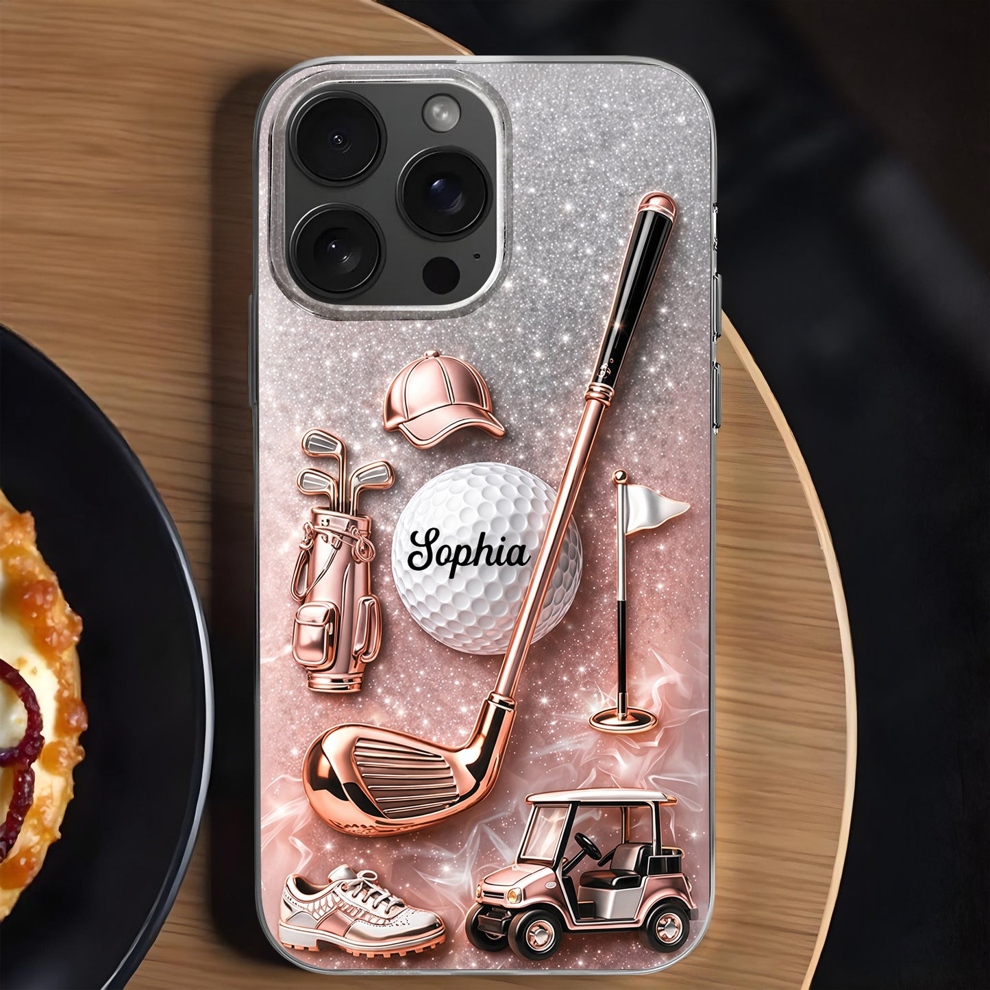 Swinging Into Greatness Golf Ball Club And Rose Gold Glitter