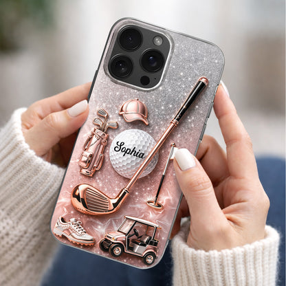 Swinging Into Greatness Golf Ball Club And Rose Gold Glitter