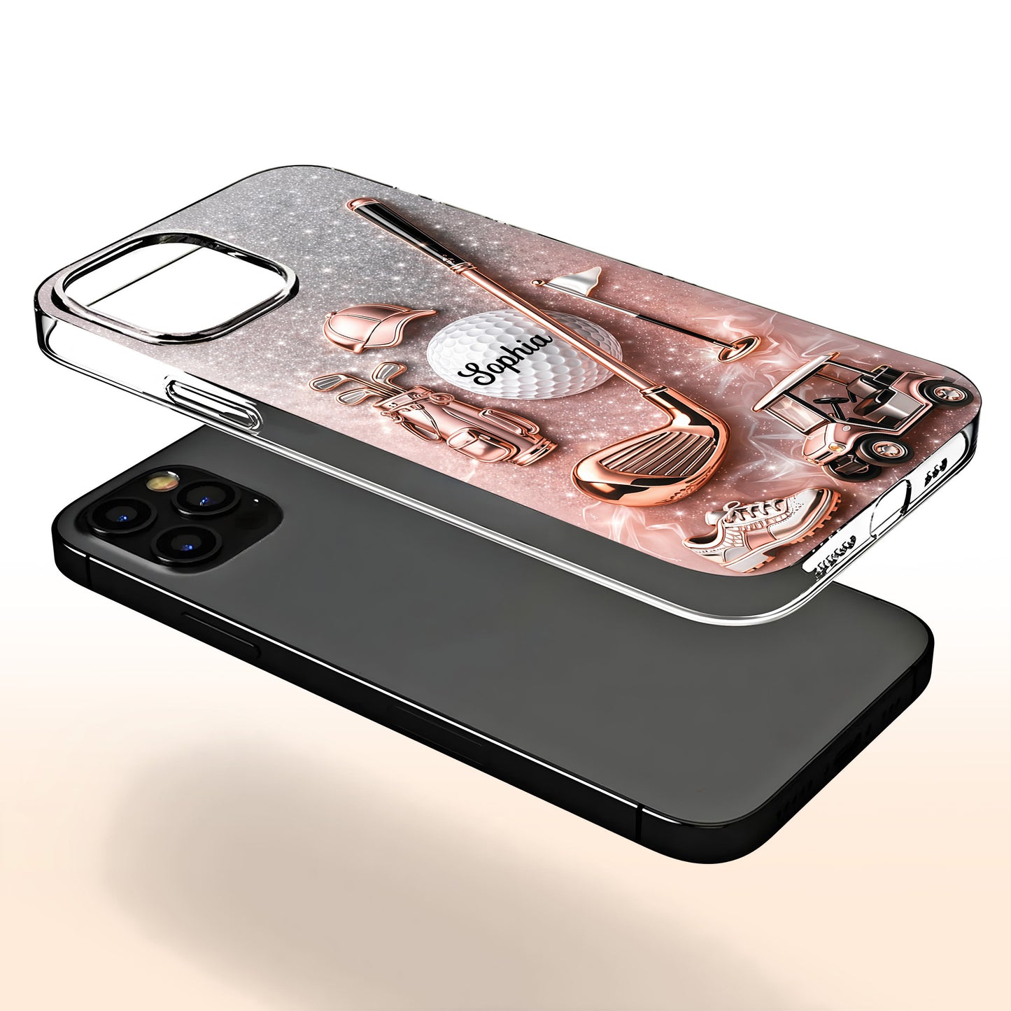 Swinging Into Greatness Golf Ball Club And Rose Gold Glitter