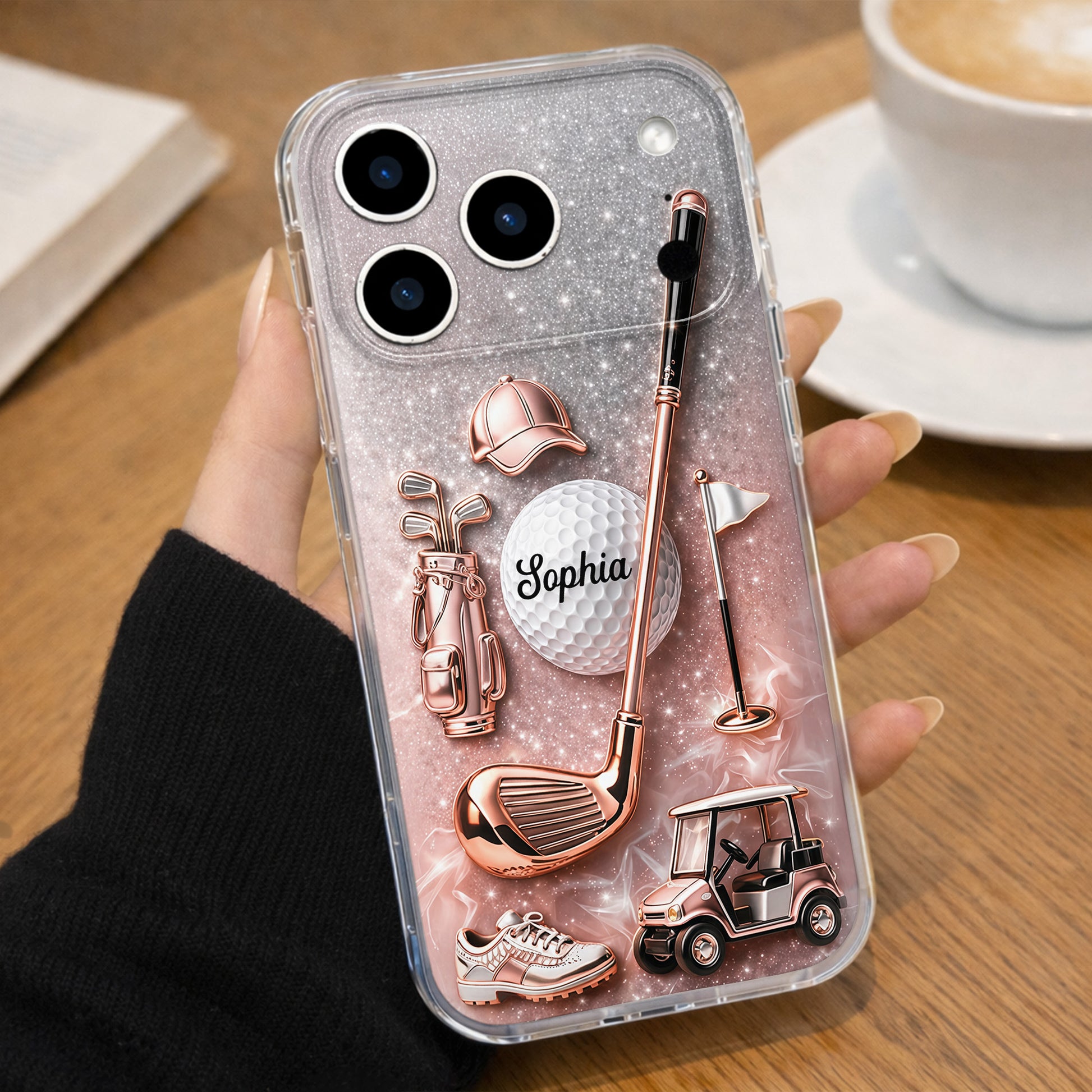 Swinging Into Greatness Golf Ball Club And Rose Gold Glitter