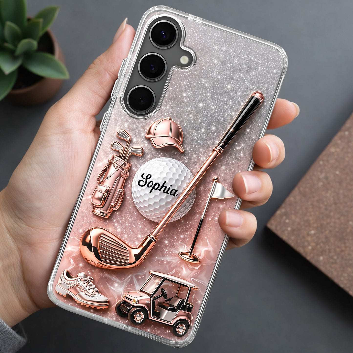 Swinging Into Greatness Golf Ball Club And Rose Gold Glitter