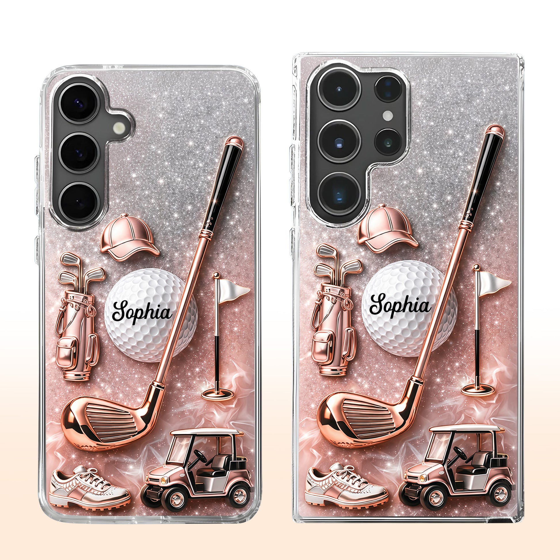 Swinging Into Greatness Golf Ball Club And Rose Gold Glitter