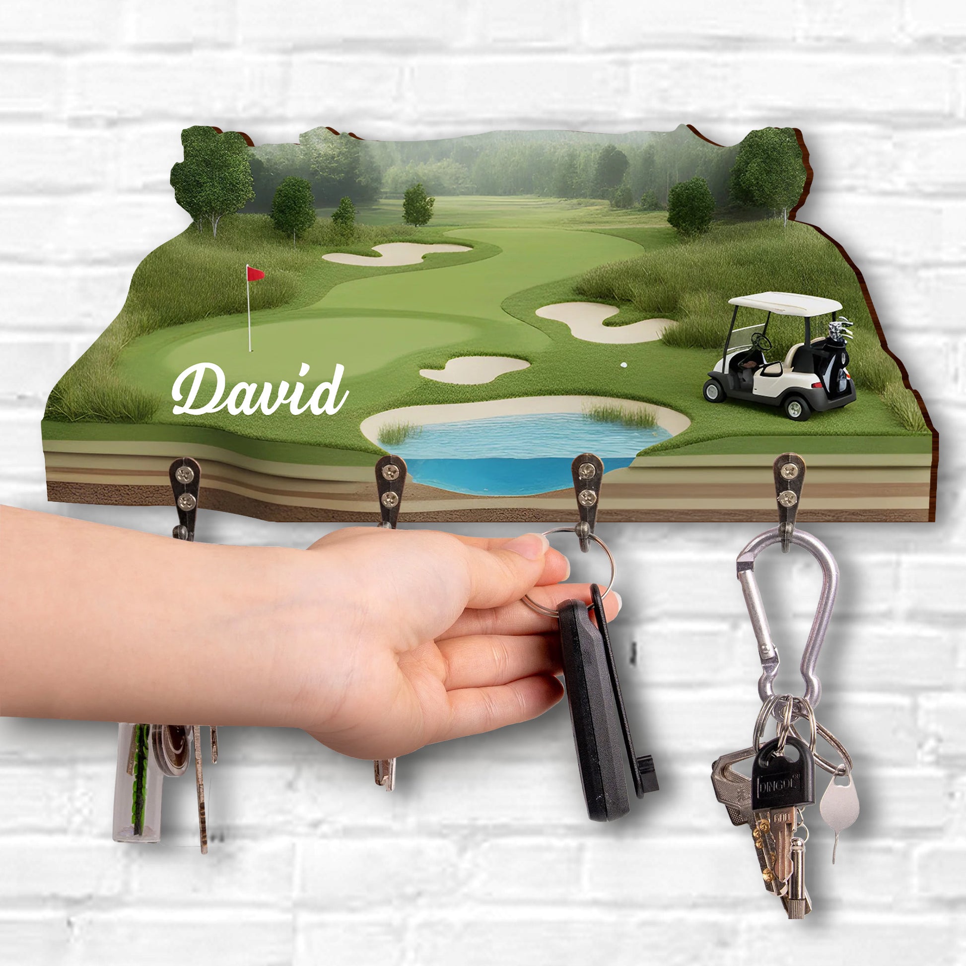 Master Of The Green Golf Course With Golf Cart And Flag