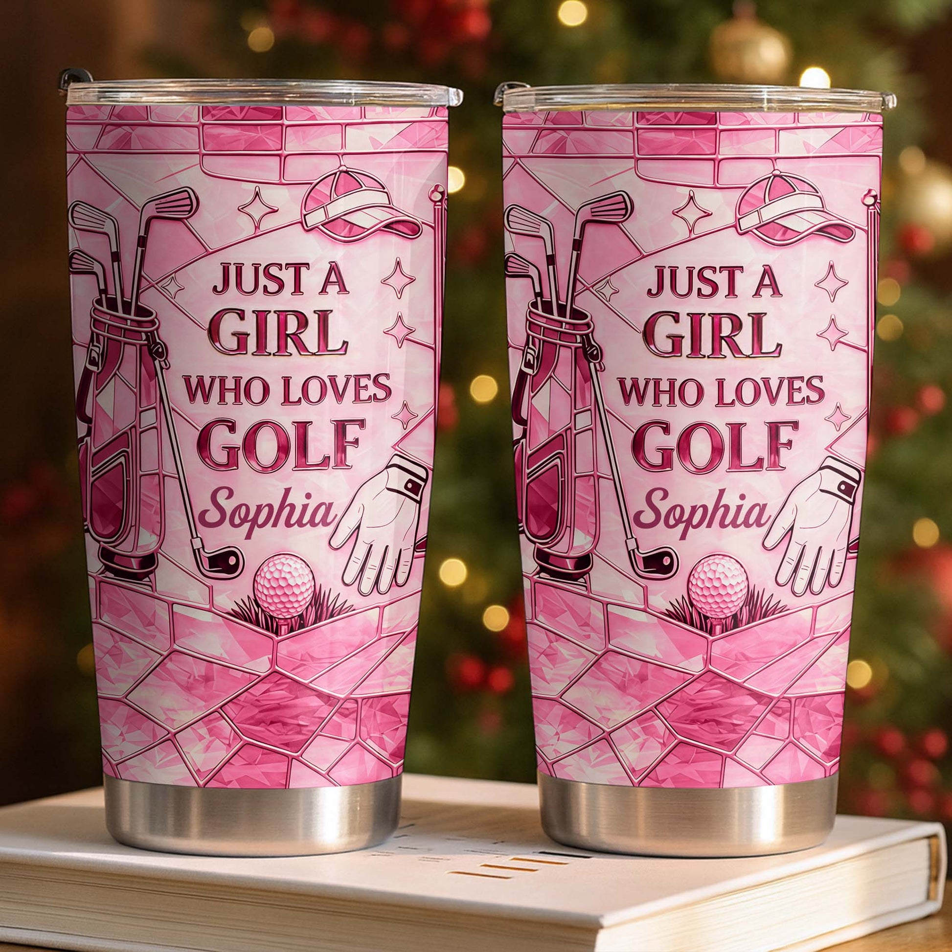 Just A Girl Who Loves Golf With Pink Stained Glass Art