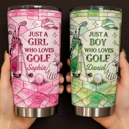 Just A Girl Who Loves Golf With Pink Stained Glass Art