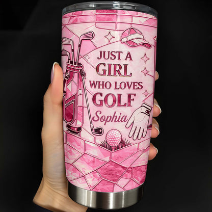 Just A Girl Who Loves Golf With Pink Stained Glass Art