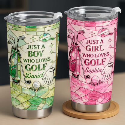 Just A Girl Who Loves Golf With Pink Stained Glass Art