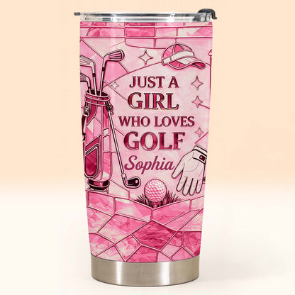 Just A Girl Who Loves Golf With Pink Stained Glass Art