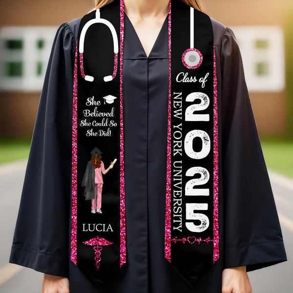 She Believed She Could So She Did, Graduation Cap And Diploma - Personalized Graduation Stole - GRAD007_TRIGRA