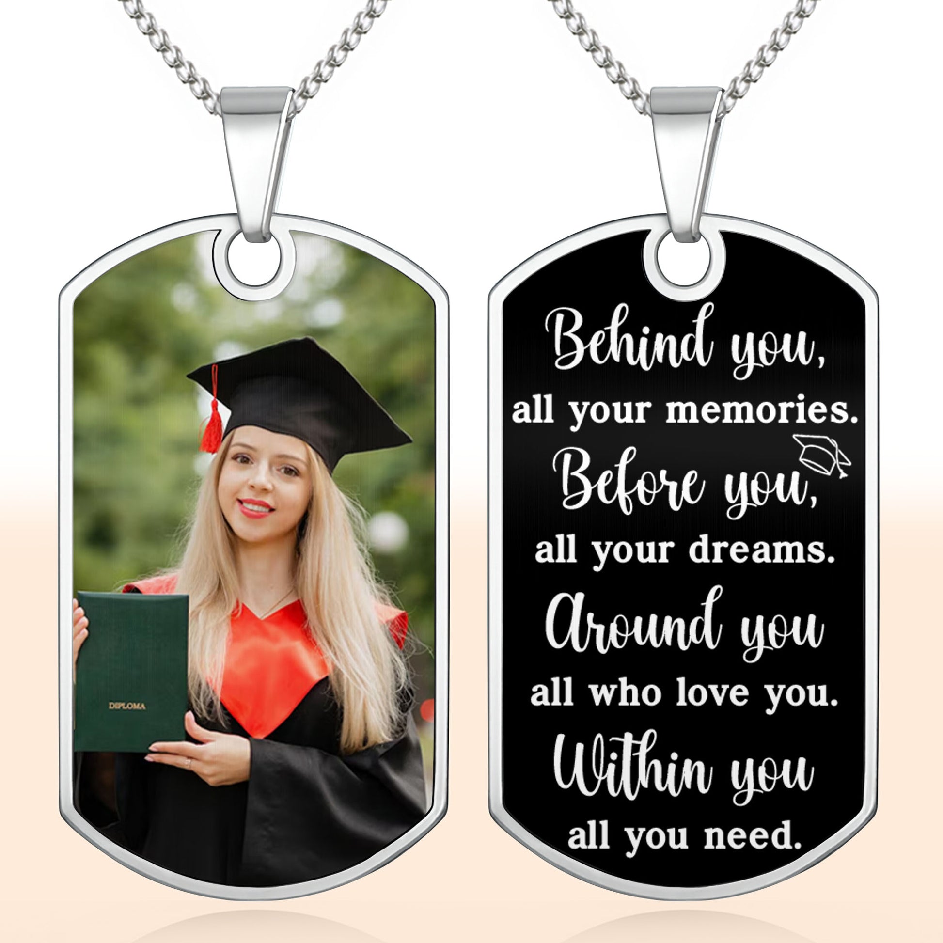 Customizable Graduation Cap And Diploma Dog Tag Necklace