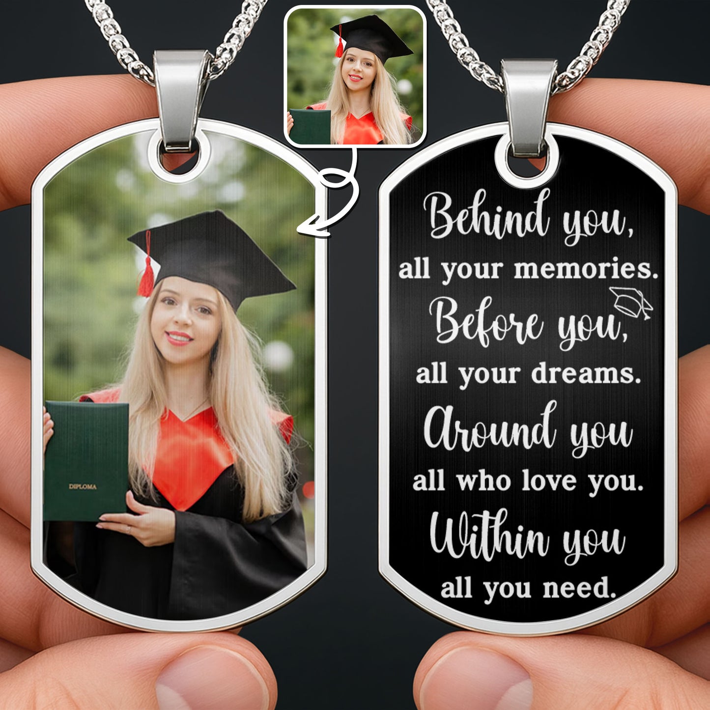 Customizable Graduation Cap And Diploma Dog Tag Necklace