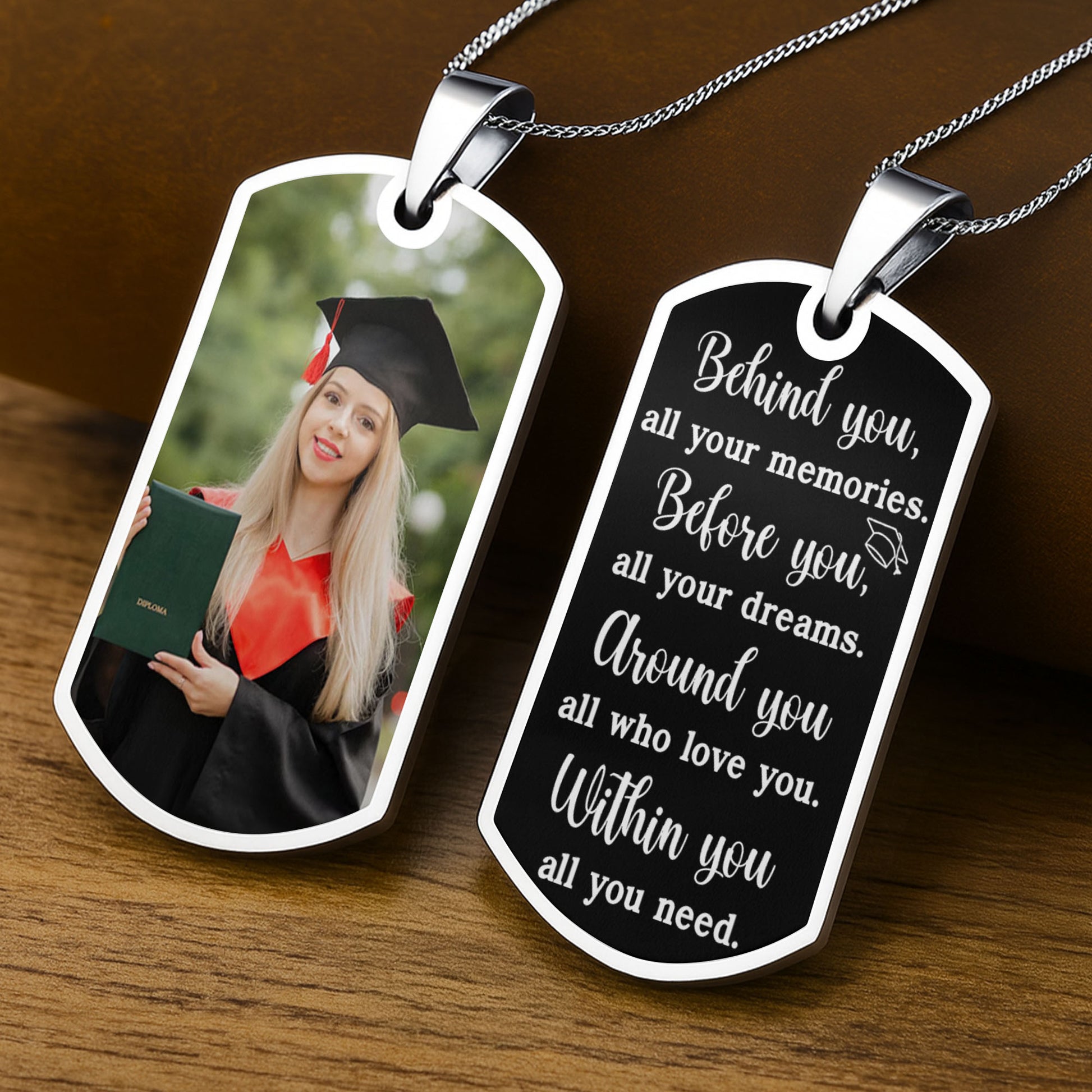 Customizable Graduation Cap And Diploma Dog Tag Necklace