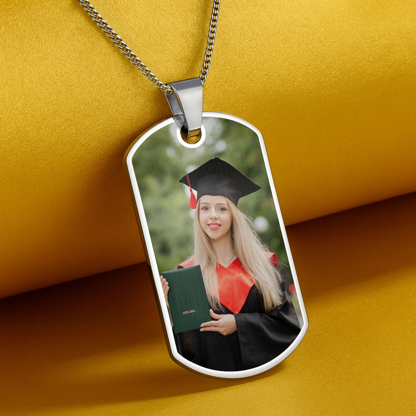 Customizable Graduation Cap And Diploma Dog Tag Necklace