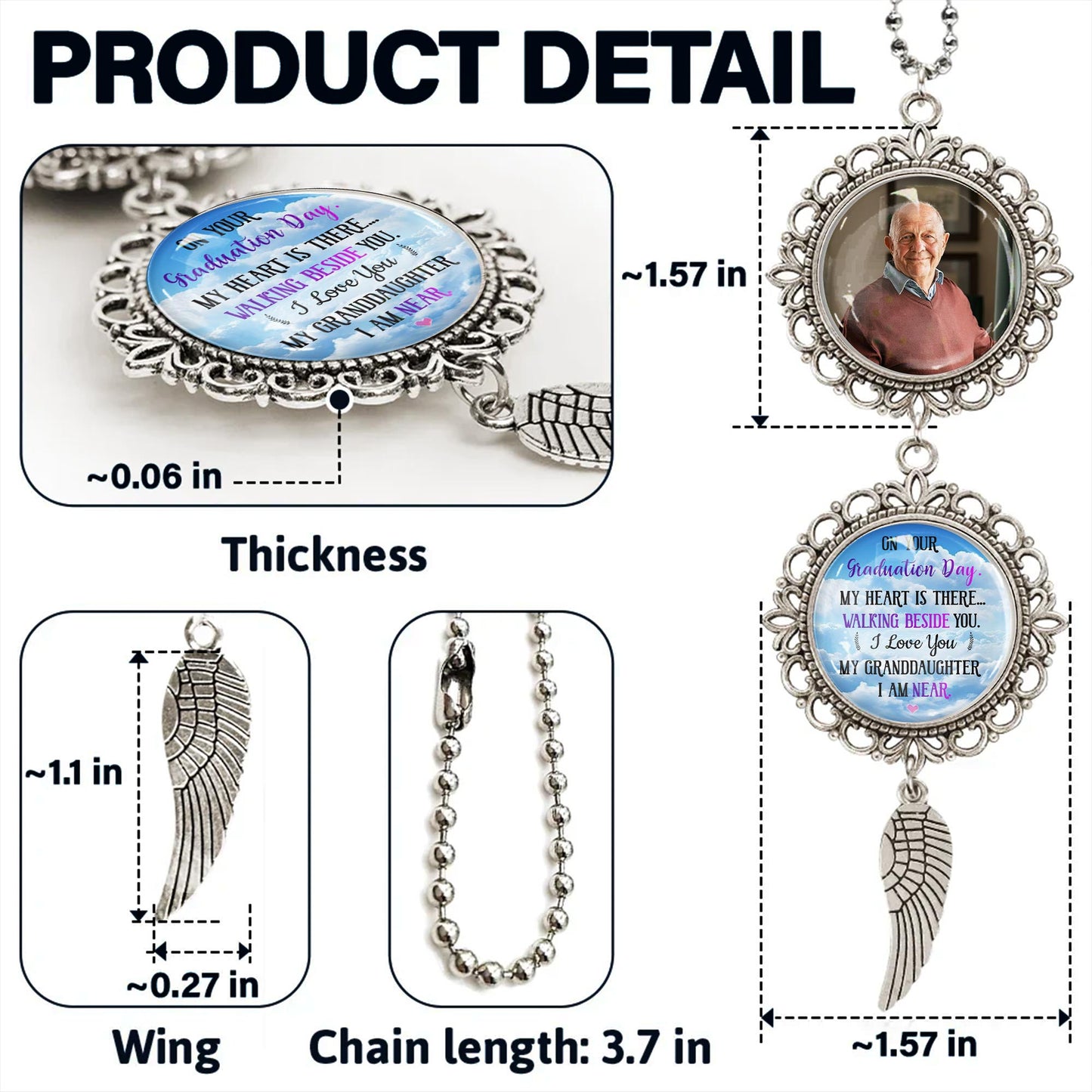 On Your Graduation Day, My Heart Is There, Angel Wing And Pendant Charm