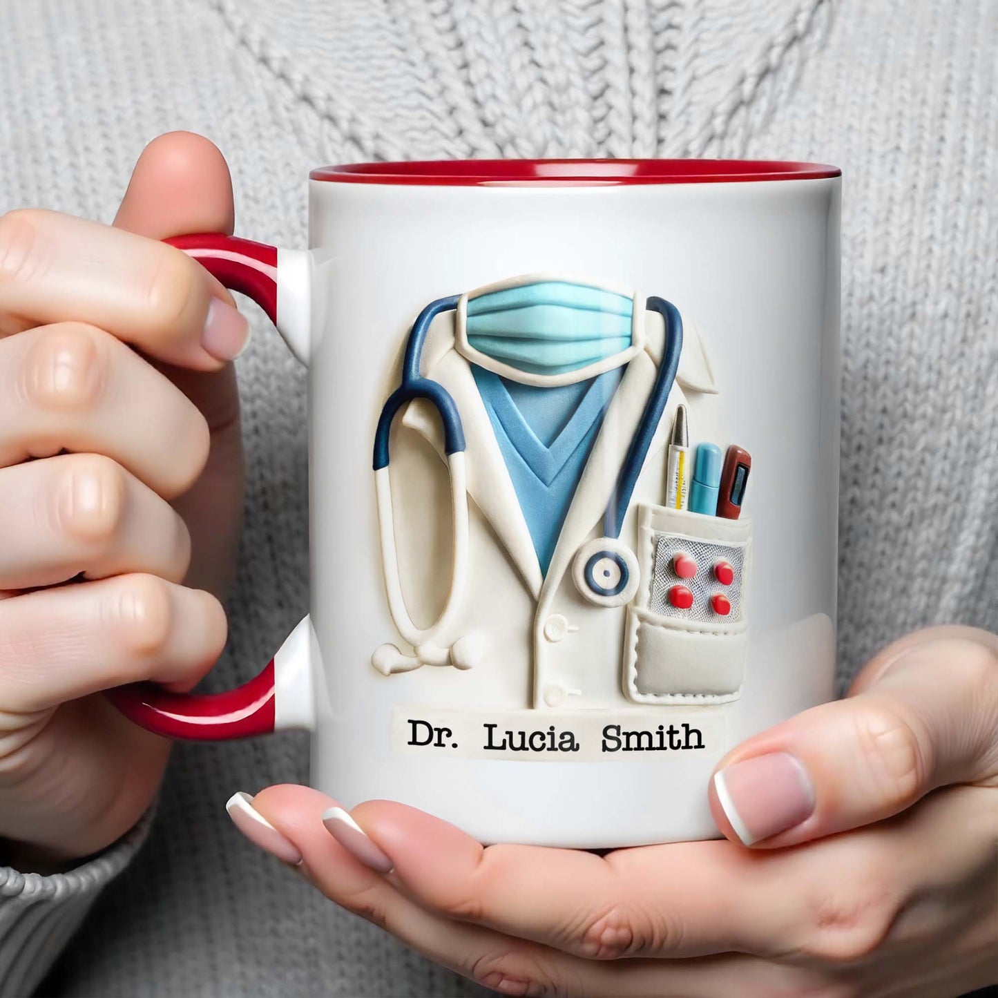 Custom Medical Themed Mug, Stethoscope, Lab Coat, And Medical Mask