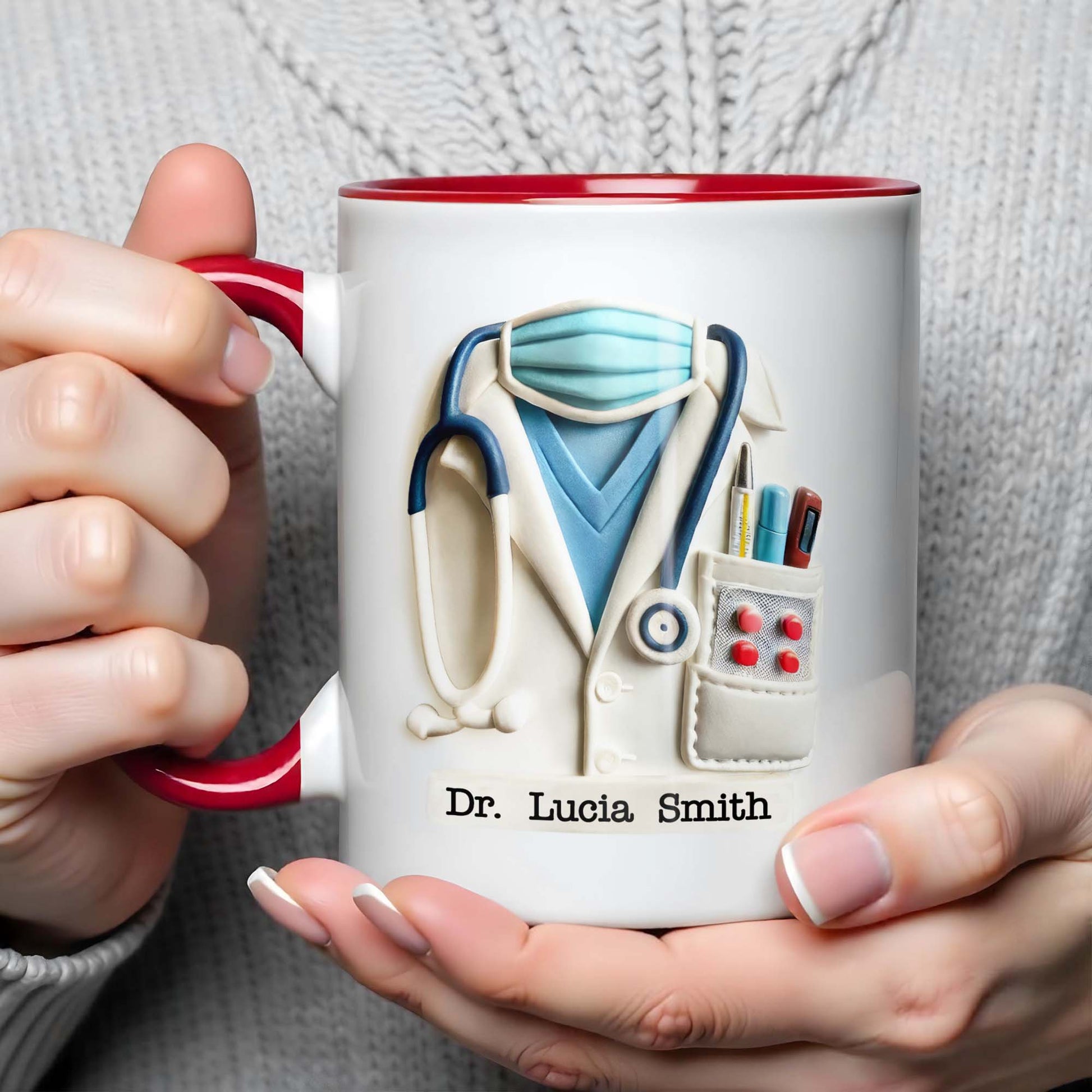 Custom Medical Themed Mug, Stethoscope, Lab Coat, And Medical Mask