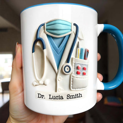 Custom Medical Themed Mug, Stethoscope, Lab Coat, And Medical Mask