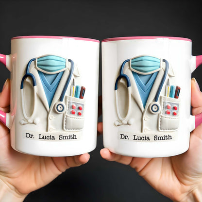 Custom Medical Themed Mug, Stethoscope, Lab Coat, And Medical Mask
