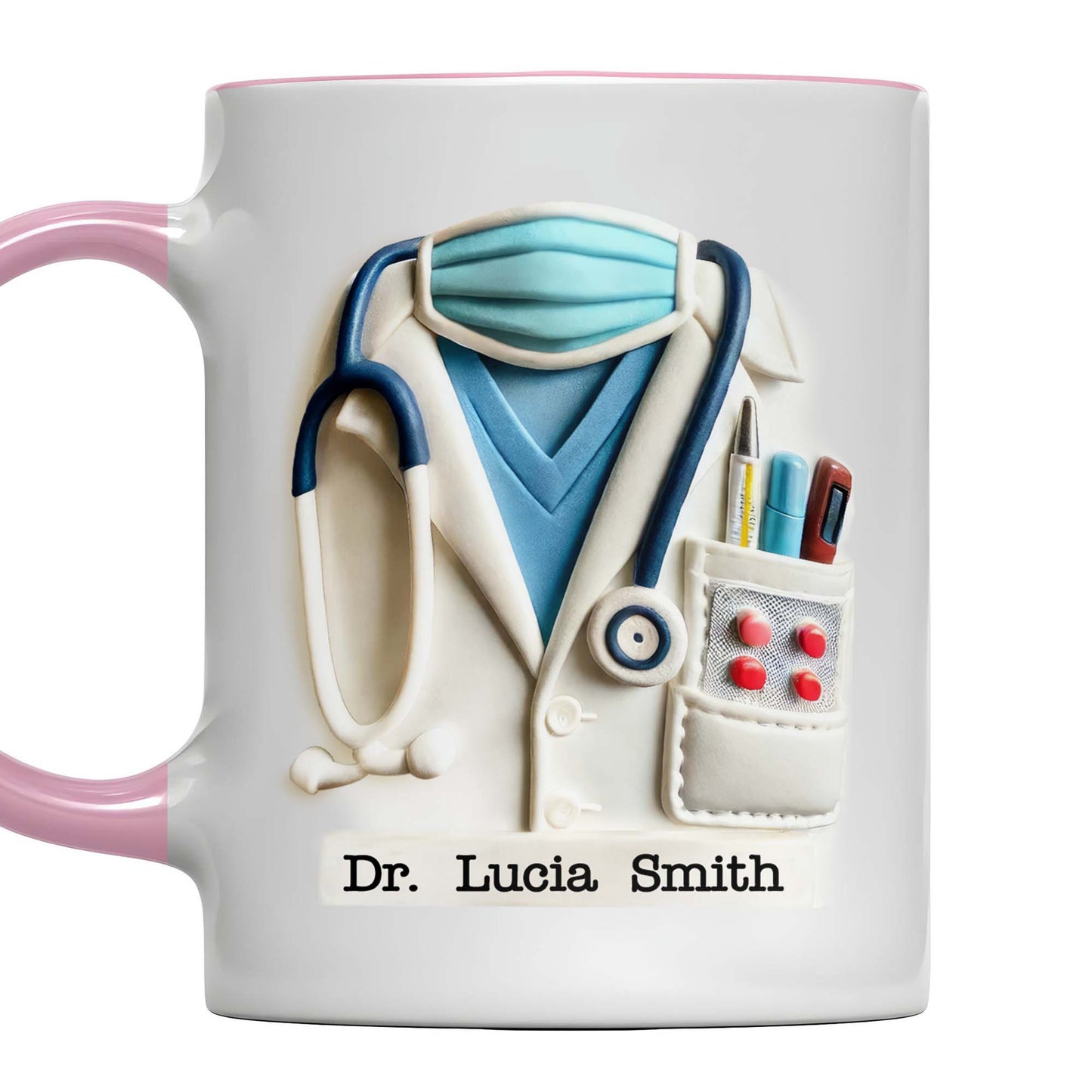 Custom Medical Themed Mug, Stethoscope, Lab Coat, And Medical Mask