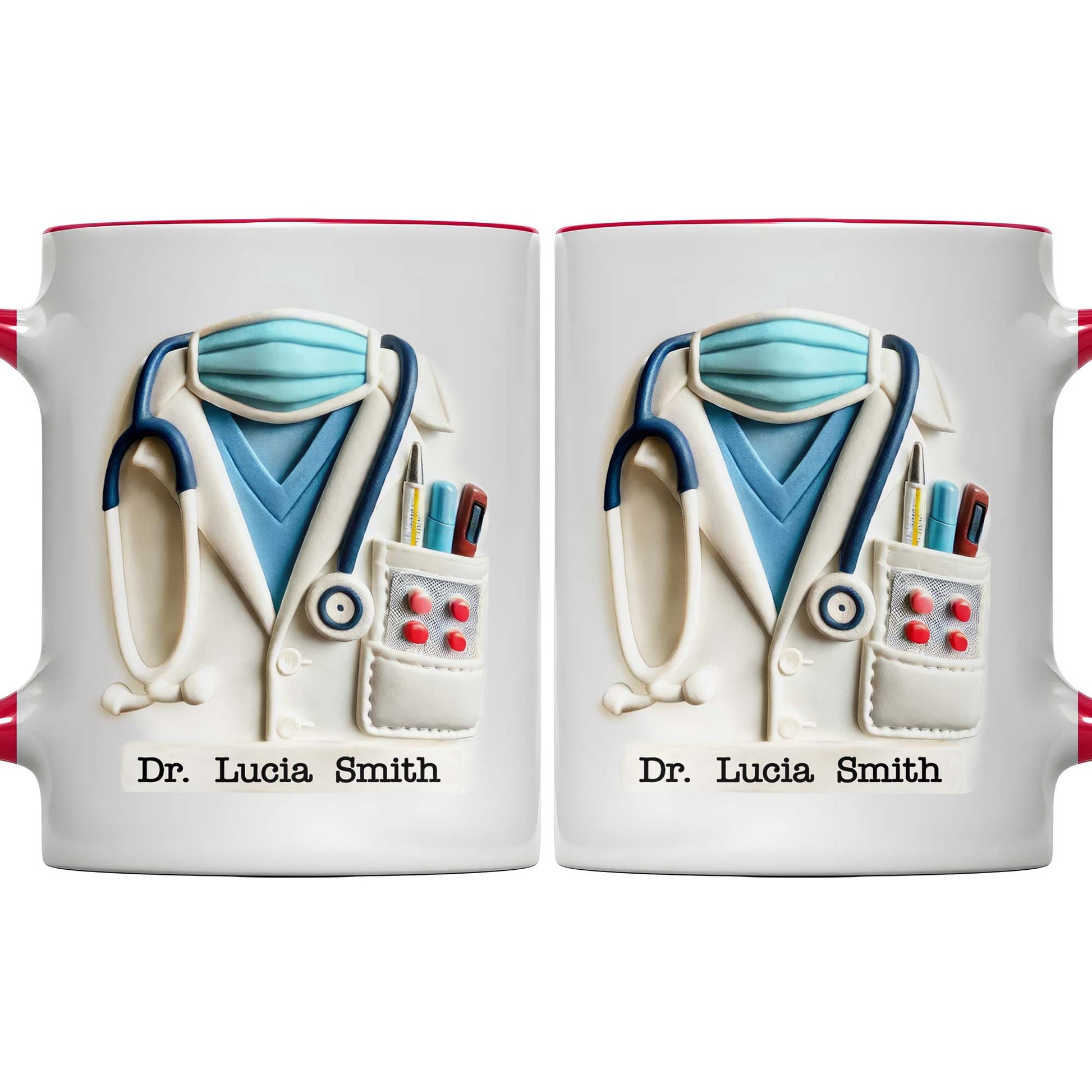 Custom Medical Themed Mug, Stethoscope, Lab Coat, And Medical Mask