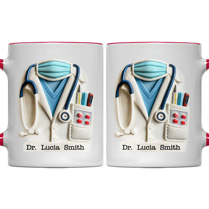 Custom Medical Themed Mug, Stethoscope, Lab Coat, And Medical Mask