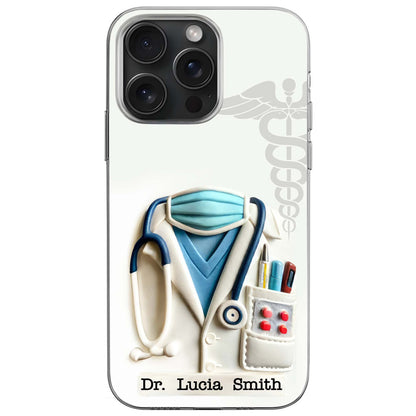Celebrate Your Medical Profession With Stethoscope and Scrub Top - Personalized Clear Phone Case - GRAD040_PHC