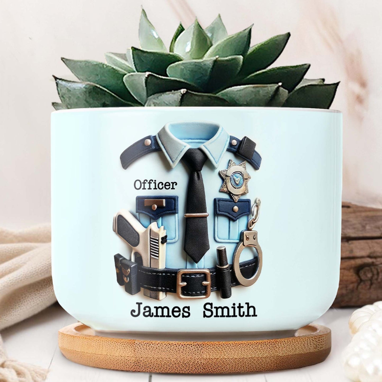 Personalized Police Officer Uniform, Badge and Handcuffs - Personalized Ceramic Plant Pot - GRAD268_CEP