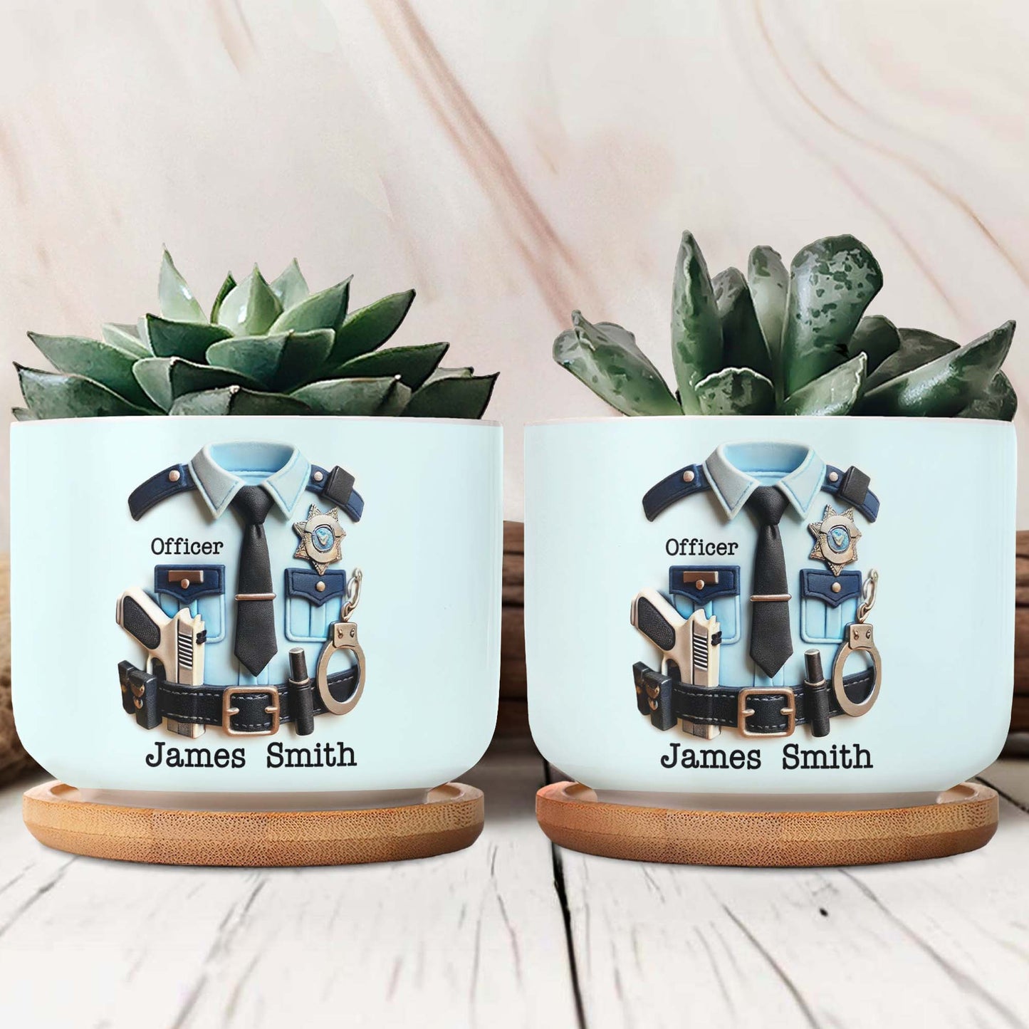 Personalized Police Officer Uniform, Badge and Handcuffs - Personalized Ceramic Plant Pot - GRAD268_CEP