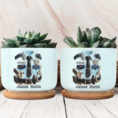 Personalized Police Officer Uniform, Badge and Handcuffs - Personalized Ceramic Plant Pot - GRAD268_CEP